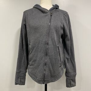 ATHLETA M Gray Easy Cozy Karma Warm Soft Asymmetrical Zip Hooded Jacket Athletic
